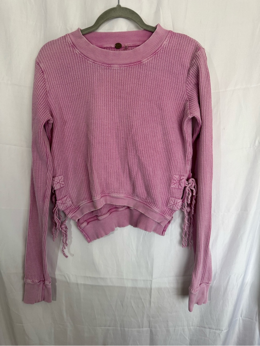 Free People FP One Interlaken Pink Waffle Knit Side Tie Thermal Top M - Picture 2 of 6